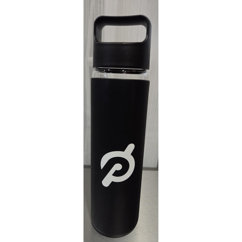 PELOTON 20oz Glass Water Bottle Silicone Grip‎ Screw Top Black BPA Free